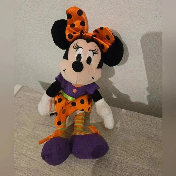 Disney Other - Minnie Mouse Plush 10 inch Disney Halloween Bow Orange Polka Dot Stuffed Toy